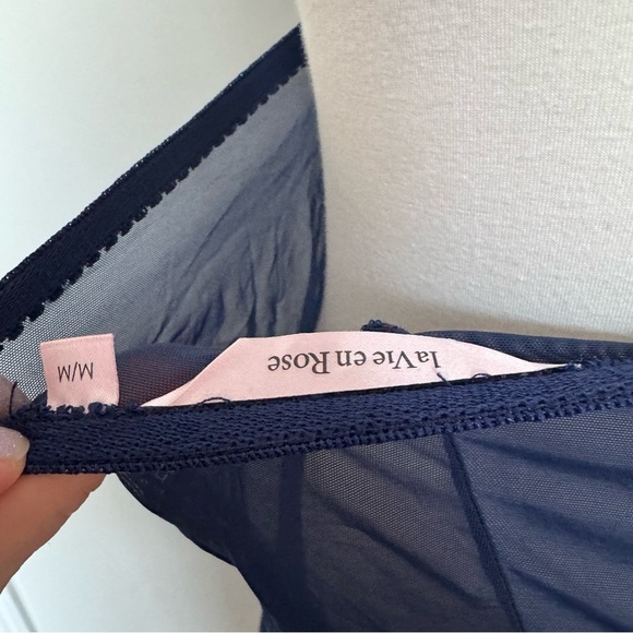 Y2K la vie en rose Elegant Navy and White Lace Halter Dress M maid nautical - Picture 6 of 6